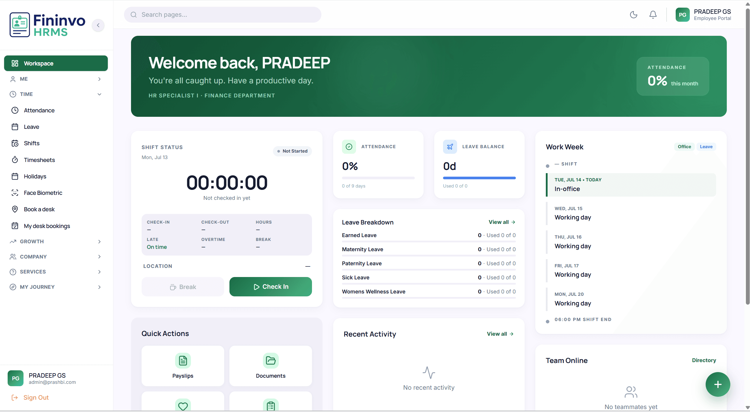 HRMS dashboard preview