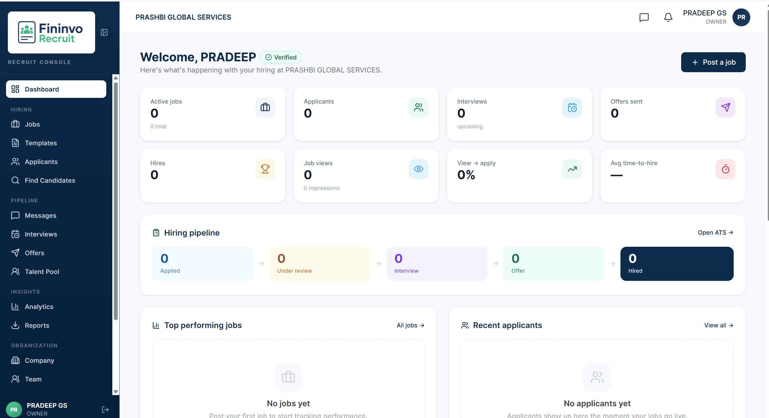Recruit dashboard preview